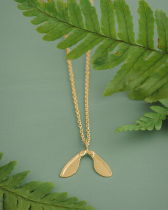 Yellow Gold Sycamore Seed Necklace