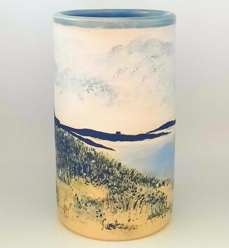 Illustrated stoneware vase