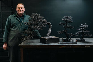 David with some of his welded metal creations