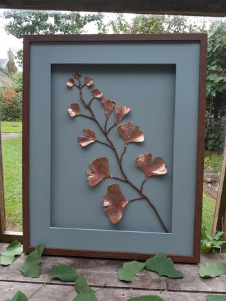 Ginkgo leaves in clay and copper