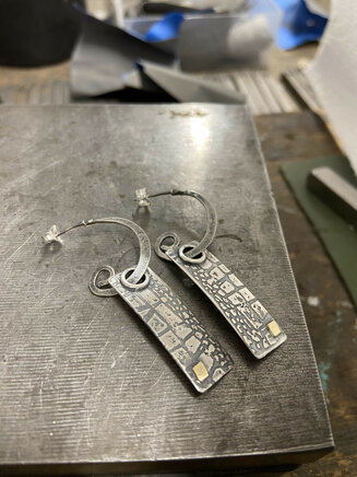 Etched Stone and 18ct gold Drops