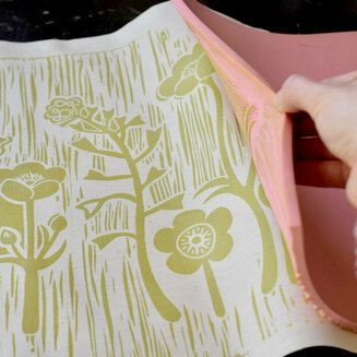 Block printing onto natural cotton using water based inks
