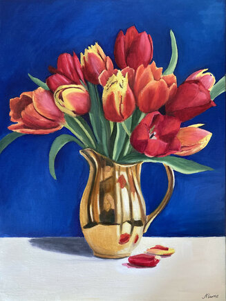 Harlequin Tulips in a Royal Worcester Jug