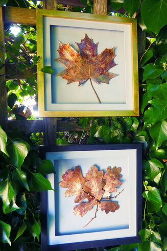 Acer and oak leaves in clay and copper